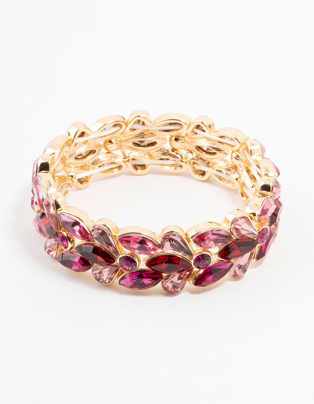 Gold Pink & Red Stone Set Stretch Bracelet