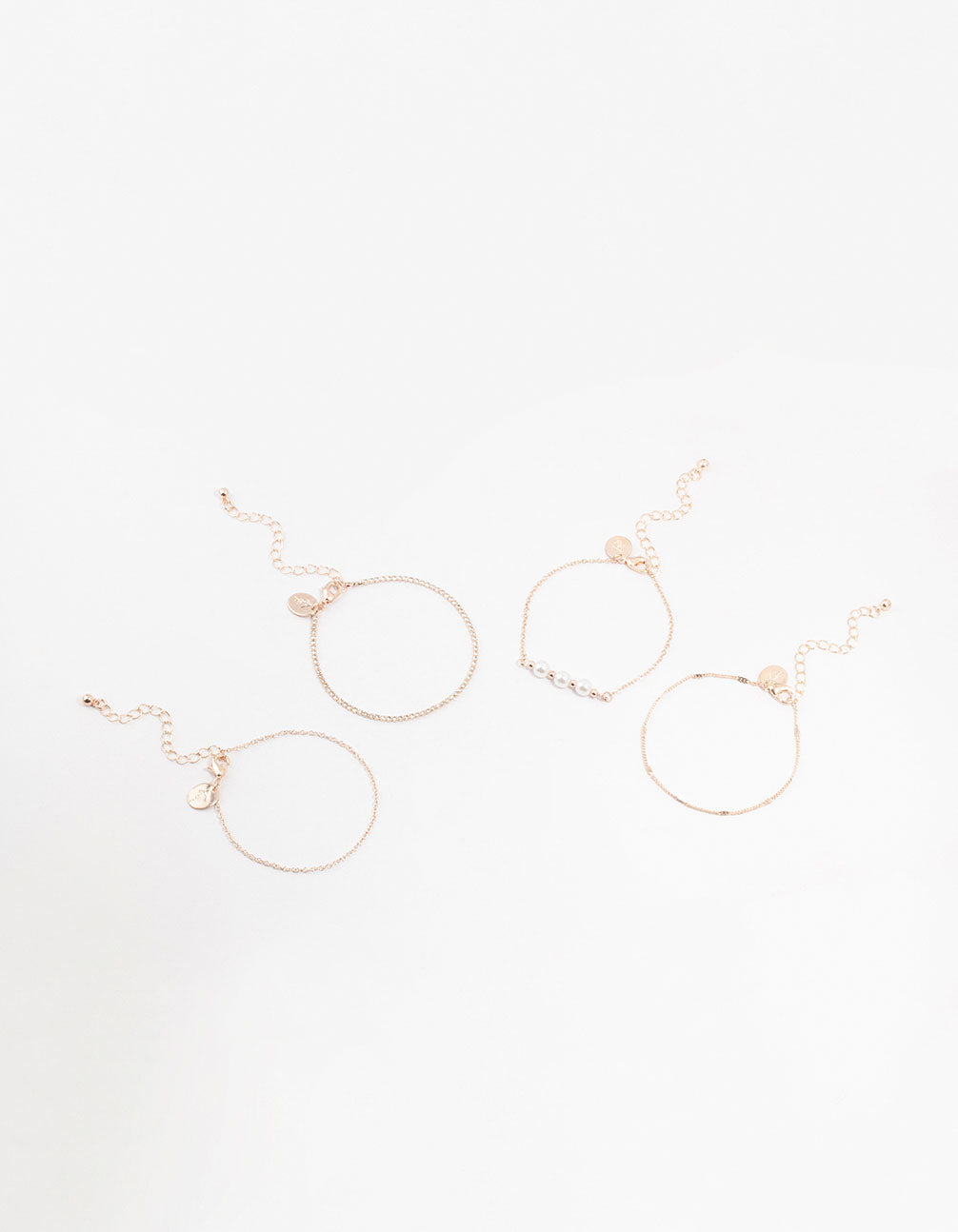 Rose Gold Pearl & Diamante Chain Bracelets 4-Pack
