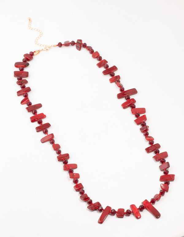 Red Genuine Shell Bead Layered Necklace