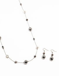 Gunmetal Disco Ball Station Necklace & Earrings Set - link has visual effect only