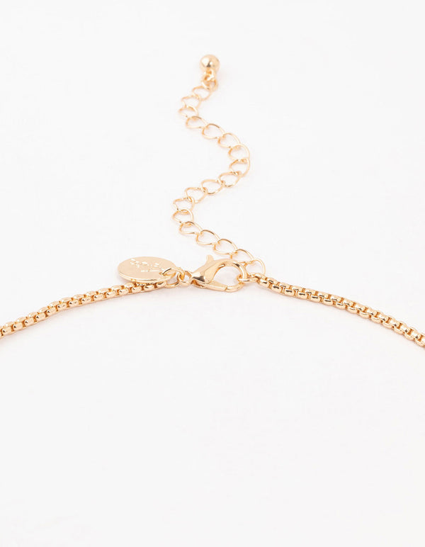 Gold Halo Red Diamante Y-Necklace