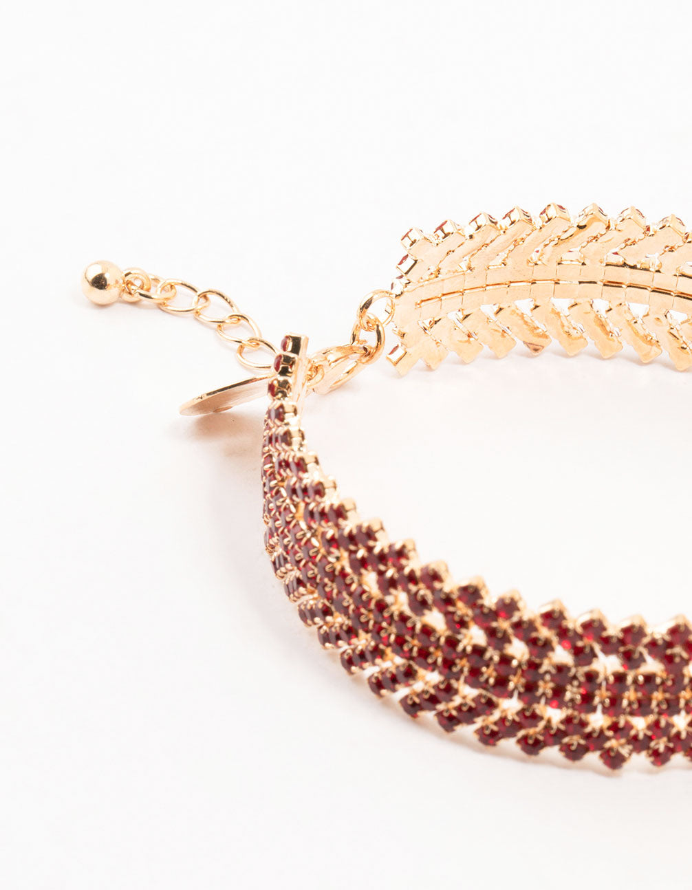Gold & Red  Spikey 4 Row Diamante Wrist Cuff