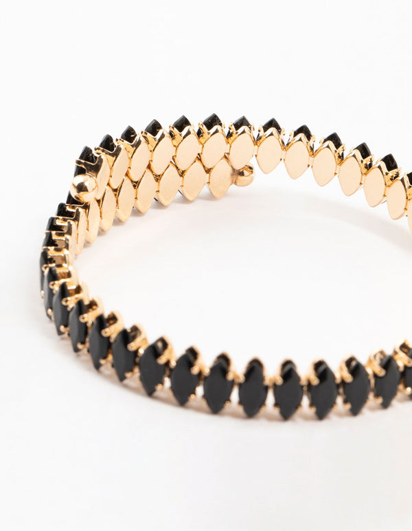 Gold & Black Diamante Stretched Wrapped Wrist Cuff