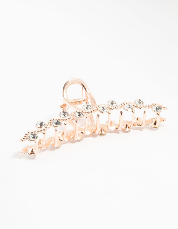 Rose Gold Wavy Diamante Twisted Claw Clip