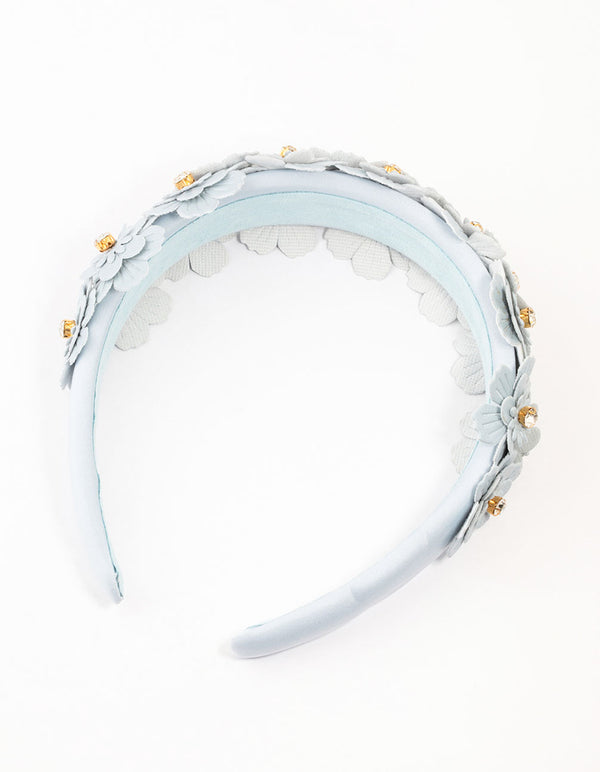 Blue PU Leather Fabric Cut Out Flower Headband