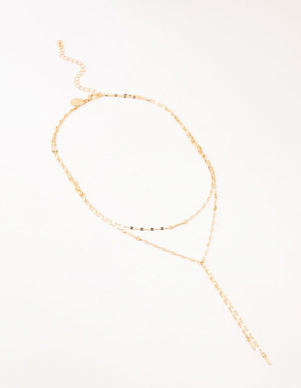 Gold Plated Flat Cable Layered Y-Necklace