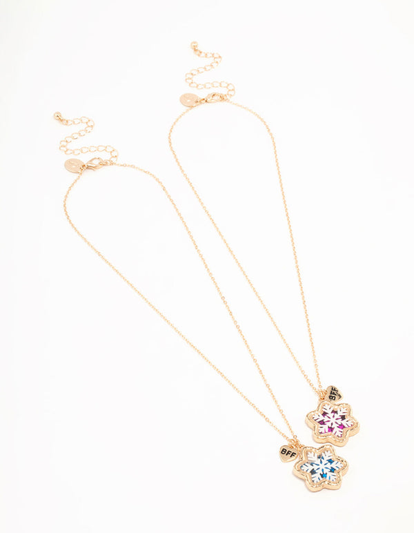 Kids Gold Share & Tear Shaker Snowflake Necklace Set