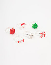 Kids Silver Bow & Santa Rings 6-Pack - link has visual effect only