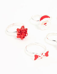 Kids Silver Bow & Santa Rings 6-Pack - link has visual effect only