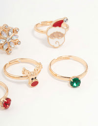 Kids Christmas Tree & Reindeer Silver Rings 6-Pack - link has visual effect only