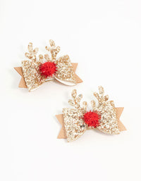 Kids Diamante Reindeer Gold Clips 2-Pack - link has visual effect only