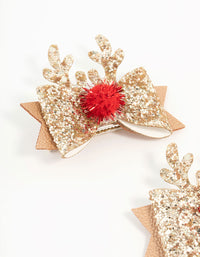 Kids Diamante Reindeer Gold Clips 2-Pack - link has visual effect only
