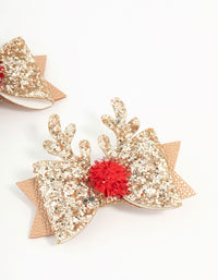 Kids Diamante Reindeer Gold Clips 2-Pack - link has visual effect only