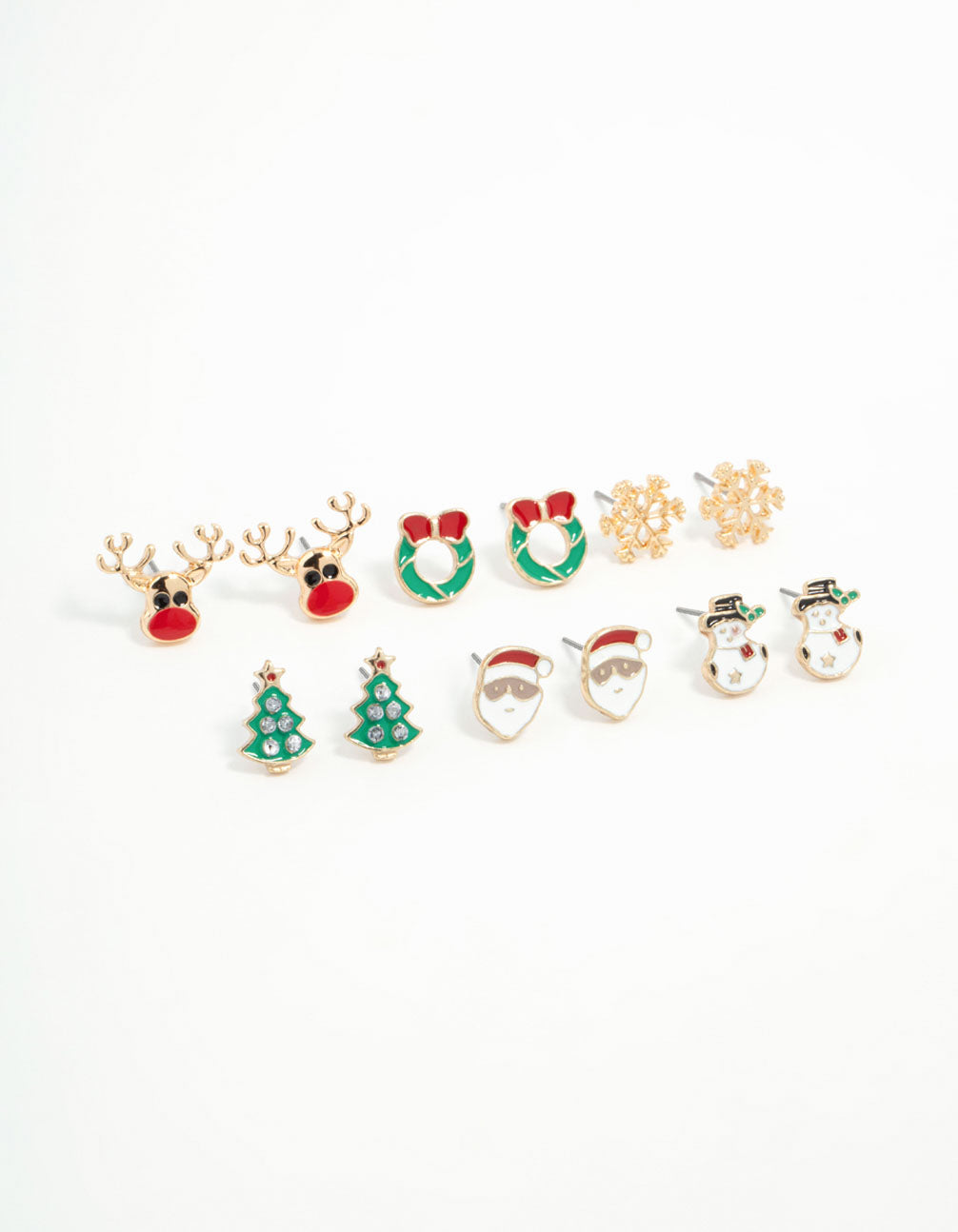 Kids Snowman & Reindeer Stud Earrings 6-Pack