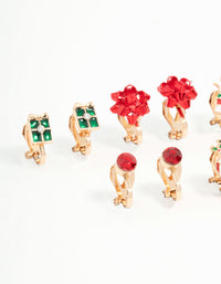 Kids Snowmen & Bells Clip On Earrings 5-Pack - link has visual effect only
