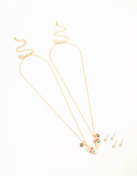 Kids BFF Heart Necklaces & Diamante Stud Earrings Gold Set - link has visual effect only