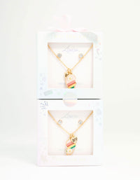 Kids BFF Heart Necklaces & Diamante Stud Earrings Gold Set - link has visual effect only