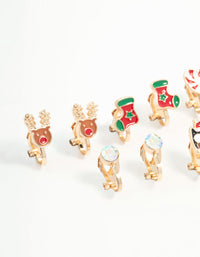 Kids Gold Festive Stacking Clip Earrings 5-Pack - link has visual effect only