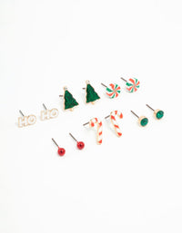 Kids Festive Ho Ho & Candy Cane Stud Earrings 6-Pack - link has visual effect only