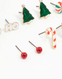 Kids Festive Ho Ho & Candy Cane Stud Earrings 6-Pack - link has visual effect only