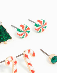 Kids Festive Ho Ho & Candy Cane Stud Earrings 6-Pack - link has visual effect only