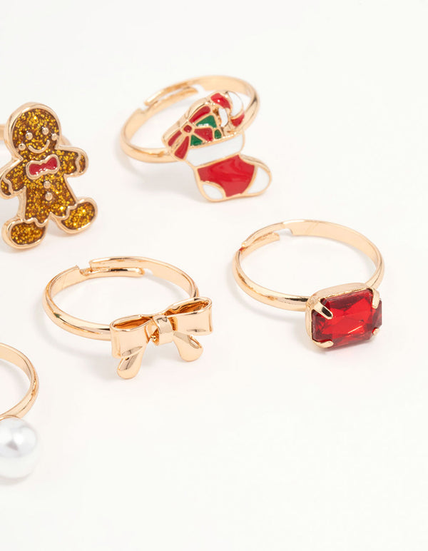 Kids Gingerbread Man & Christmas Tree Rings 6-Pack