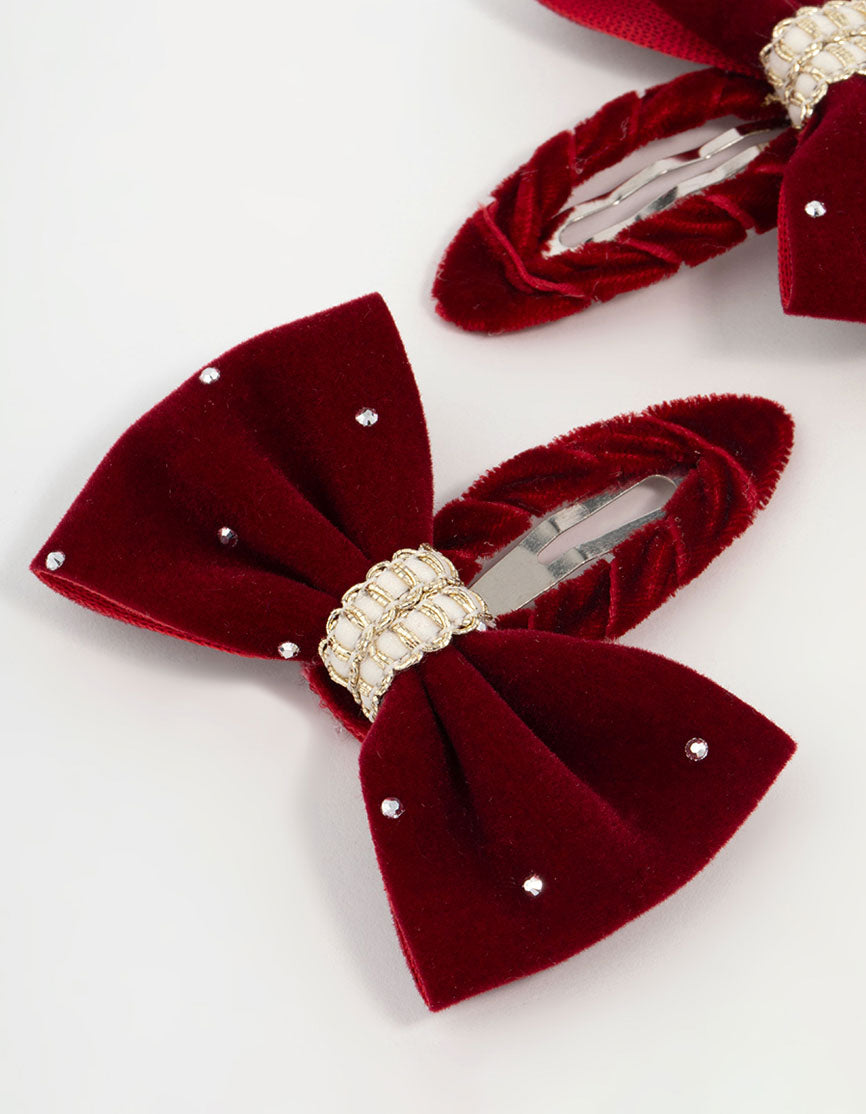 Kids Burgundy Fabric Bow Clips 2-Pack