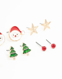 Kids Santa & Reindeer Gold Stud Earrings 6-Pack - link has visual effect only