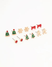Kids Gold Bow & Snowflake Stud Earrings 6-Pack - link has visual effect only
