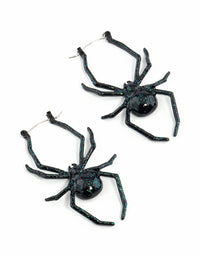 Black Coated Metal Spider Hoop Earrings - link has visual effect only
