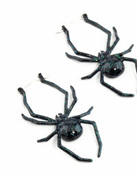 Black Coated Metal Spider Hoop Earrings - link has visual effect only