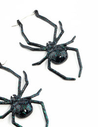Black Coated Metal Spider Hoop Earrings - link has visual effect only