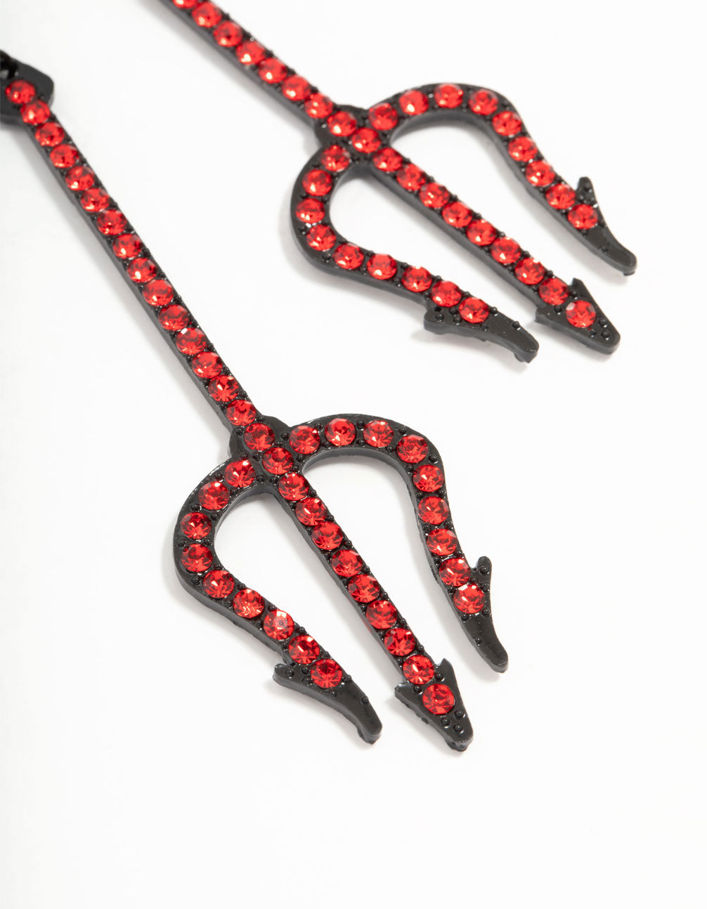 Red Diamante Pitchfork Drop Earrings