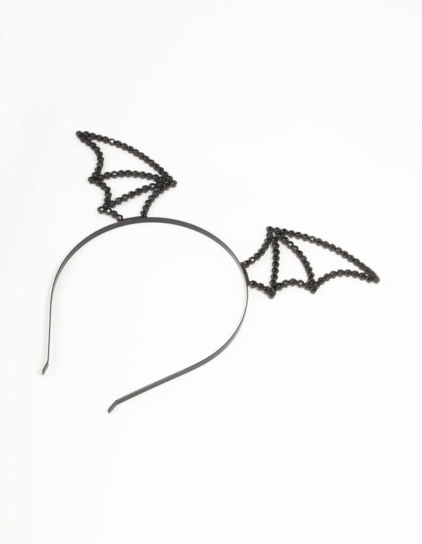 Black Beaded Bat Wing Beaded Headband