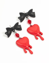 Black & Red Heart Droplet Bow Drop Earrings - link has visual effect only