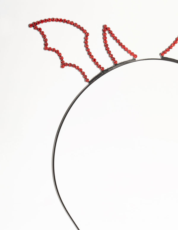 Red Diamante Devil Horn Black  Headband