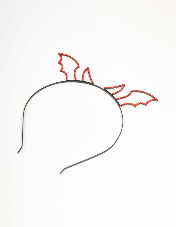 Red Diamante Devil Horn Black  Headband