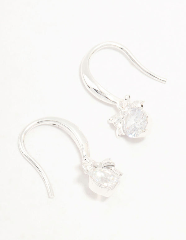 Silver Plated Solitaire Cubic Zirconia & Bow Hook Earrings