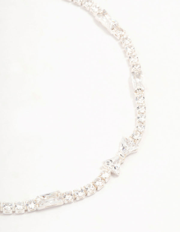Silver Plated Cubic Zirconia Bow Tennis Bracelet