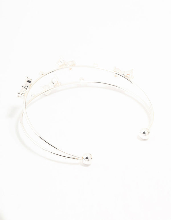 Silver Plated Mini Cubic Zirconia Bows Wrist Cuff
