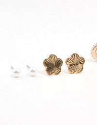 Gold Pearl & Flower Earrings 4-Pack - link has visual effect only
