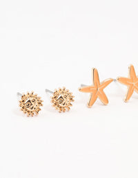 Gold Starfish, Shell & Sun Earrings 3-Pack - link has visual effect only