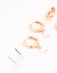 Gold Classic Pearl & Hoop Earrings 3-Pack - link has visual effect only
