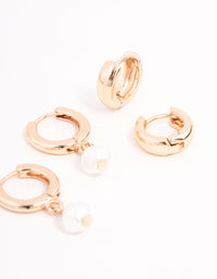 Gold Classic Pearl & Hoop Earrings 3-Pack - link has visual effect only