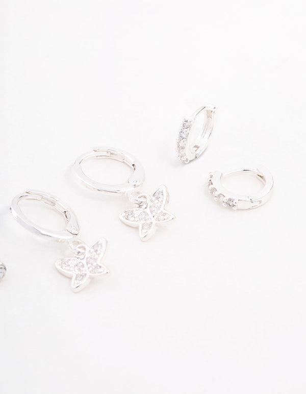 Silver Cubic Zirconia Butterfly Earrings 3-Pack