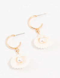 Gold Pearl Clam Hoop Earrings - link has visual effect only