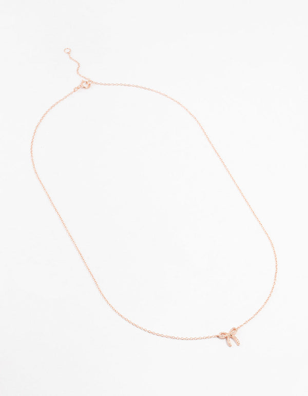 Rose Gold Plated Sterling Silver Cubic Zirconia Bow Necklace