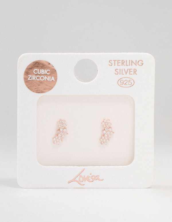 Gold Plated Sterling Silver Cubic Zirconia Flower Trio Stud Earrings