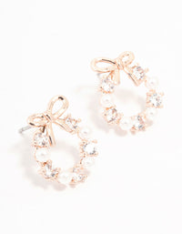 Rose Gold Plated Alternating Cubic Zirconia & Freshwater Pearl Bow Stud Earrings - link has visual effect only