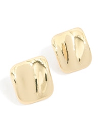 Featuring gold plated curved square stud earrings front view - link has visual effect only